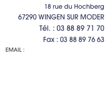 18 rue du Hochberg
 67290 WINGEN SUR MODER
Tél. : 03 88 89 71 70
              Fax : 03 88 89 76 63
EMAIL :info@imprimerie-bovi.fr